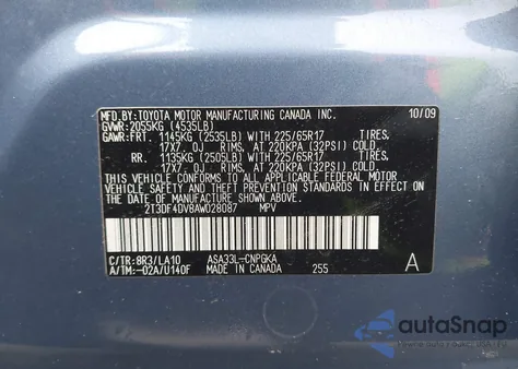 2010 Toyota Rav4 Limited из США, поврежденный, VIN 2T3DF4DV8AW028087